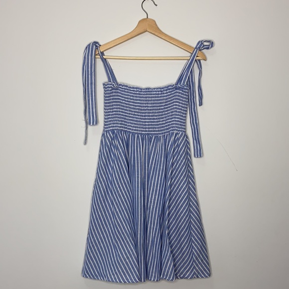 NWOT 100% Cotton Stripe Tank Smocked Dress with Tie Up Shoulder Straps - Picture 4 of 10